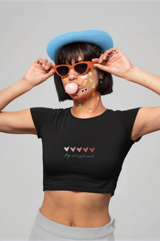 "Women's Chic Black Crop Top - Love Heart"