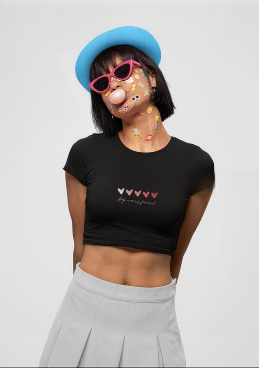"Women's Chic Black Crop Top - Love Heart"