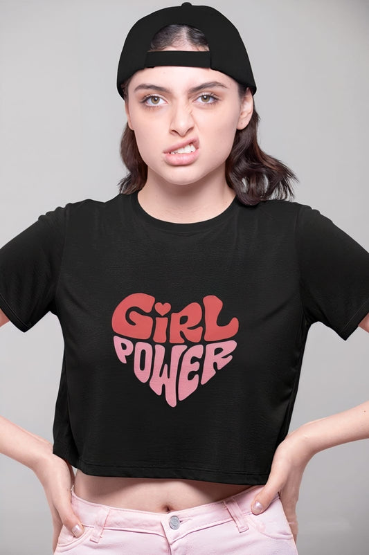 "Women's Bold Black Crop Top - Girl Power"