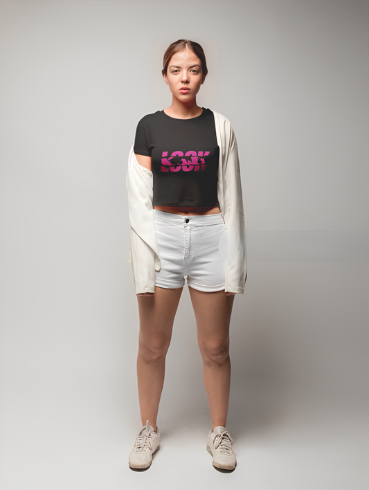 "Women's Edgy Black Crop Top - Look"